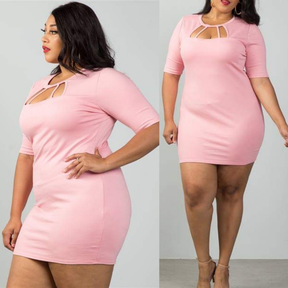 Center Of Attention Pink Bodycon Plus Size Dress